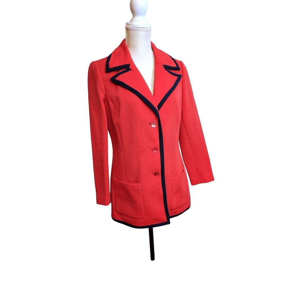 Butte Knit Blazer Women Small Red Navy Blue Vintage 70s Mod Nautical Textured